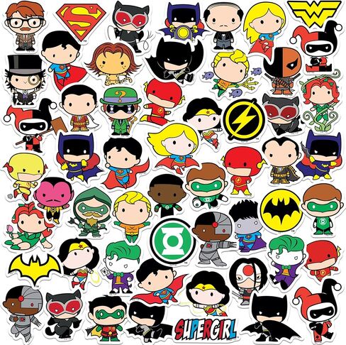 حزمة ملصقات كبيرة الحجم من Justice League Chibi Superhero 50CT مجموعة متنوعة من الملصقات الفاخرة - كمبيوتر محمول، زجاجة مياه، سجل القصاصات، الكمبيوتر اللوحي، لوح التزلج، داخلي/خارجي - مجموعة من 50 قطعة in Kuwait