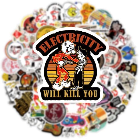 63Pcs Reddy Kilowatt Remember Kids Electricity Will Kill You Sticker Decals, Electrician Warning Caution Vinyl Waterproof Stickers for Water Bottle,Computer,Laptop,Car,Bumper,Helmet,Hard Hat in Kuwait