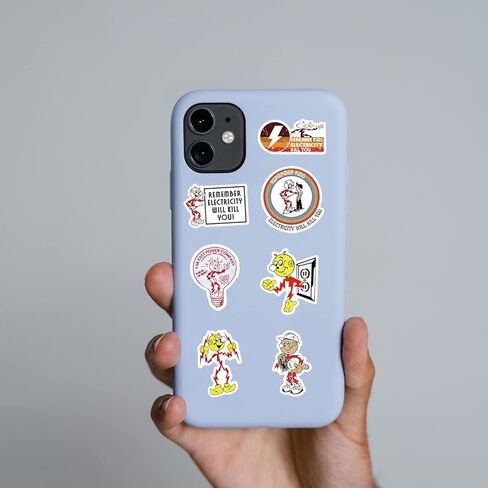 63Pcs Reddy Kilowatt Remember Kids Electricity Will Kill You Sticker Decals, Electrician Warning Caution Vinyl Waterproof Stickers for Water Bottle,Computer,Laptop,Car,Bumper,Helmet,Hard Hat in Kuwait
