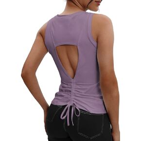 VOOVEEYA Ruched Workout Tank Tops for Women Open Back - Crop Cute Tops Racerback Keyhole Cropped Yoga Tops Tie Back in Saudi Arabia