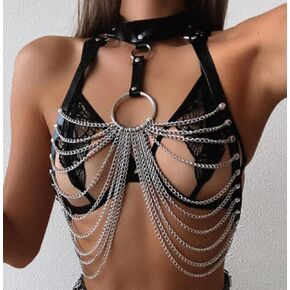 Bmirth Punk Leather Chain Tassel Bkini Harness Stylish Waist Chain Body Jewelry for Women and Girls (D) in Kuwait