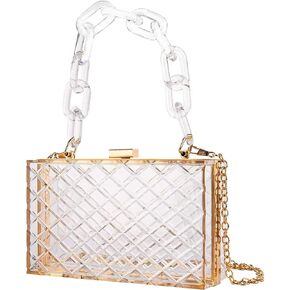 BUBYVV Women Clear Purse, Acrylic Evening Clutch Bag, Shoulder Handbag With Removable Gold Chain Strap