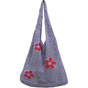AIYUENCICI Crochet Tote Bag, Fairy Hobo Bag for Women Aesthetic Bag Y2k Purse Knitted Shoulder Bag for Girls Mesh Beach Bags