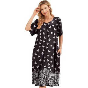 UDFORSK House Dresses for Women with Pockets Mumu Duster Housecoat Short Sleeve Patio Dress S-3XL
