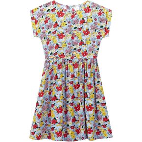 DaniChins Girl Casual Short-Sleeve Floral Print Dress Kid Playwear Dress with Pockets