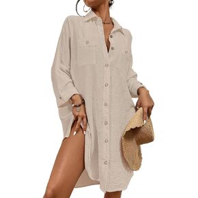 Bsubseach Womens Modern Swimsuit Cover Up Blouse Button Down Shirt Dresses Tops in Kuwait