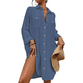 Bsubseach Womens Modern Swimsuit Cover Up Blouse Button Down Shirt Dresses Tops