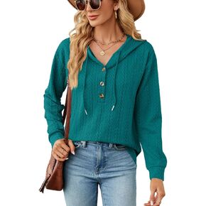 IN Chenthy المرأة 2023 خريف موضة الخامس الرقبة زر أسفل هوديس فضفاض البلوز الرباط قمصان سويت شيرت بقلنسوة in Kuwait