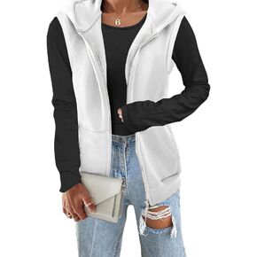 Yousify Women's Casual Thermal Sleeveless Plush Zip Up Vest Basic Hoodie Sweatshirt with Pockets
