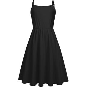 Arshiner Girl Summer Spaghetti Strap Casual Knee Length Cami Dresses for 4-12 Year