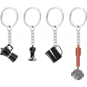 IKAPE Espresso Coffee Souvenir Pendant, Mini Latte Art Pitcher, Tamper, Portafilter & Moka Pot Keychain Pendant, You & His Barista Pendant, Barista Essential Souvenir Accessories(4 Pack) in Kuwait