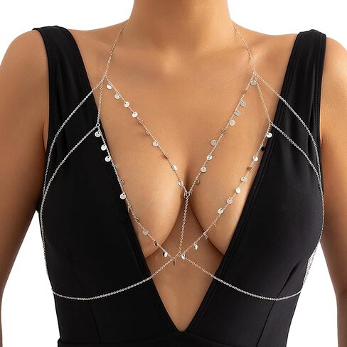 Boho Bra Body Chain Pearl Long Chain Necklace Sexy Crossover Harness Beaded Chest Chain Summer Bikini Waist Chain Dainty Belly Chain for Women in Kuwait