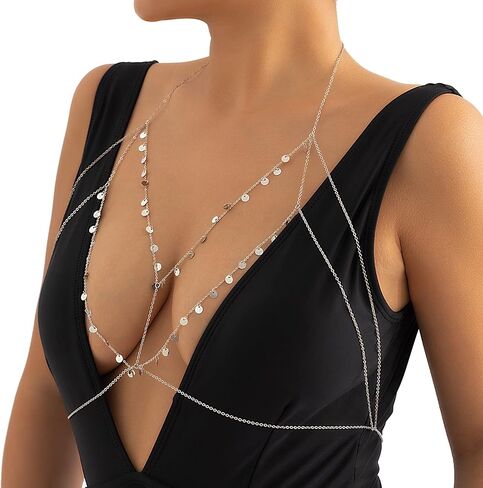 Boho Bra Body Chain Pearl Long Chain Necklace Sexy Crossover Harness Beaded Chest Chain Summer Bikini Waist Chain Dainty Belly Chain for Women in Kuwait