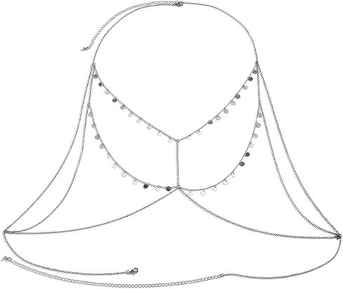 Boho Bra Body Chain Pearl Long Chain Necklace Sexy Crossover Harness Beaded Chest Chain Summer Bikini Waist Chain Dainty Belly Chain for Women in Kuwait