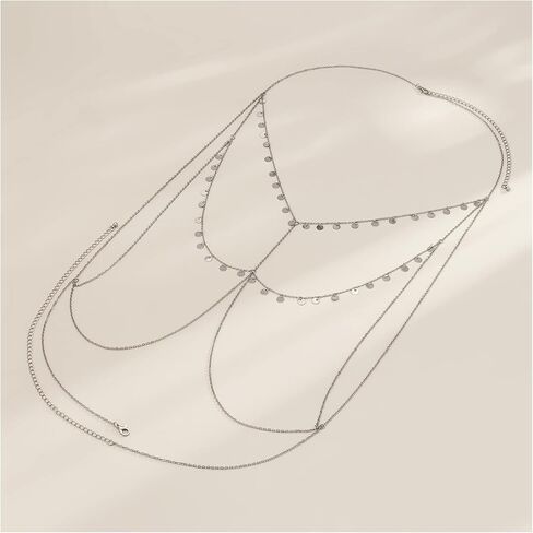 Boho Bra Body Chain Pearl Long Chain Necklace Sexy Crossover Harness Beaded Chest Chain Summer Bikini Waist Chain Dainty Belly Chain for Women in Kuwait