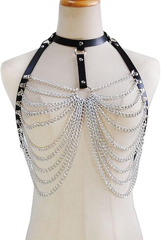 Bmirth Punk Leather Chain Tassel Bkini Harness Stylish Waist Chain Body Jewelry for Women and Girls (D) in Kuwait