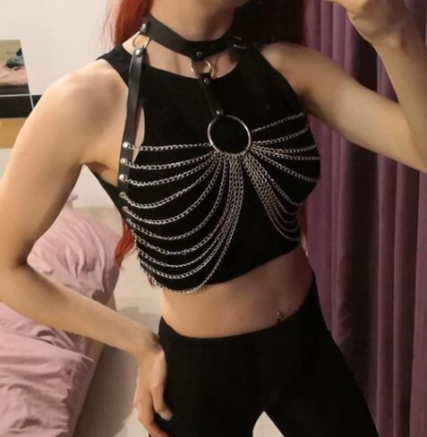 Bmirth Punk Leather Chain Tassel Bkini Harness Stylish Waist Chain Body Jewelry for Women and Girls (D) in Kuwait