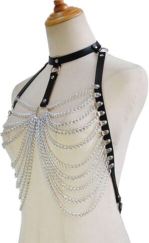 Bmirth Punk Leather Chain Tassel Bkini Harness Stylish Waist Chain Body Jewelry for Women and Girls (D) in Kuwait