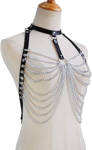 Bmirth Punk Leather Chain Tassel Bkini Harness Stylish Waist Chain Body Jewelry for Women and Girls (D) in Kuwait