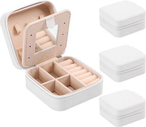 XZUZ Small Travel Jewelry Box With Mirror, Portable Jewelry organizer Display Storage Box for Earrings Rings Necklaces, Jewelry ase for female Girls white 1pc in Saudi Arabia