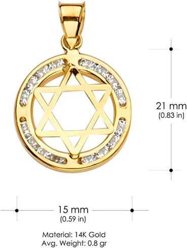 Ioka - 14K Yellow Gold CZ Star of David Charm Small Pendant For Necklace or Chain in Saudi Arabia