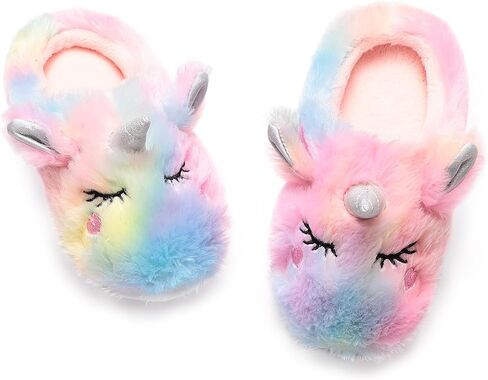 Girls Cute Animal Slippers for Toddler Kids Fuzzy Slip-on House Shoes Warm Fluffy Plush Indoor Home Slippers in Kuwait