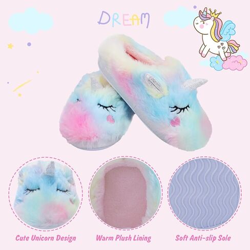 Girls Cute Animal Slippers for Toddler Kids Fuzzy Slip-on House Shoes Warm Fluffy Plush Indoor Home Slippers in Kuwait