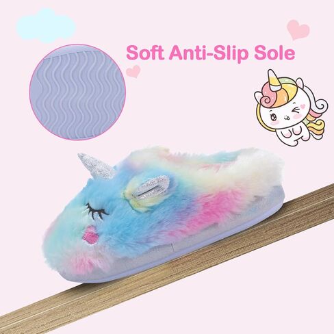 Girls Cute Animal Slippers for Toddler Kids Fuzzy Slip-on House Shoes Warm Fluffy Plush Indoor Home Slippers in Kuwait