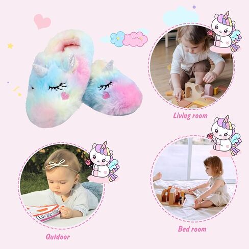 Girls Cute Animal Slippers for Toddler Kids Fuzzy Slip-on House Shoes Warm Fluffy Plush Indoor Home Slippers in Kuwait