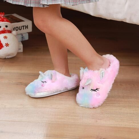 Girls Cute Animal Slippers for Toddler Kids Fuzzy Slip-on House Shoes Warm Fluffy Plush Indoor Home Slippers in Kuwait