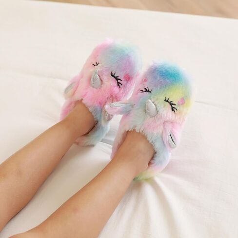 Girls Cute Animal Slippers for Toddler Kids Fuzzy Slip-on House Shoes Warm Fluffy Plush Indoor Home Slippers in Kuwait