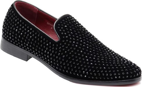 SPK26 Men's Vintage Velvet Rhinestone Designer Dress Loafers Slip On Shoes Classic Tuxedo Dress Shoes in Kuwait