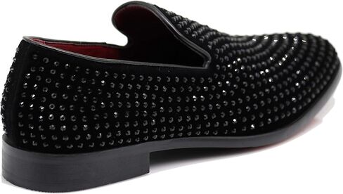 SPK26 Men's Vintage Velvet Rhinestone Designer Dress Loafers Slip On Shoes Classic Tuxedo Dress Shoes in Kuwait