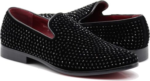 SPK26 Men's Vintage Velvet Rhinestone Designer Dress Loafers Slip On Shoes Classic Tuxedo Dress Shoes in Kuwait