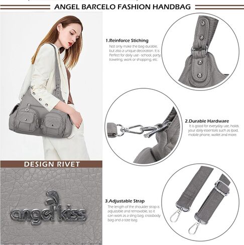 Angel Kiss Handbags for Women Large Tote Hobo Bag Soft PU Leather Multi-Pocket Shoulder Bag Top Handle Handbag in Kuwait