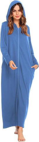رداء Ekouaer للنساء بسحاب رداء للاسترخاء بطول كامل وجيوب ملابس نوم رداء منزلي كاجوال مستقيم in Kuwait