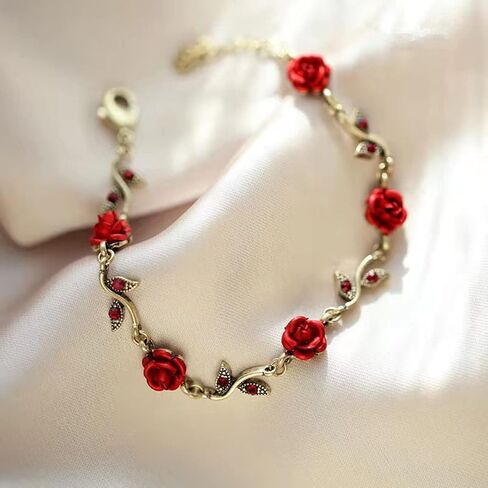 MLEPUS Women Girls Rose Flower Charm Bracelet Vintage Rose Temperament Valentine's Day Gift Bracelet in Kuwait