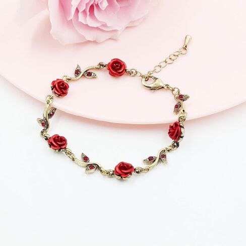 MLEPUS Women Girls Rose Flower Charm Bracelet Vintage Rose Temperament Valentine's Day Gift Bracelet in Kuwait