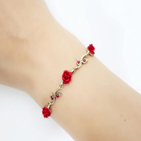 MLEPUS Women Girls Rose Flower Charm Bracelet Vintage Rose Temperament Valentine's Day Gift Bracelet in Kuwait