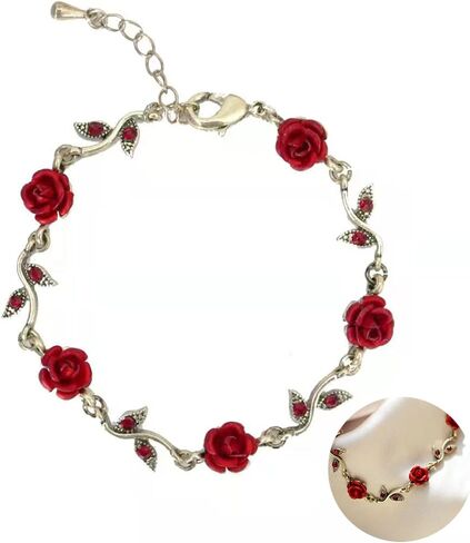 MLEPUS Women Girls Rose Flower Charm Bracelet Vintage Rose Temperament Valentine's Day Gift Bracelet in Kuwait