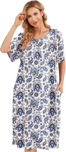 فساتين UDFORSK House للنساء مع جيوب Mumu Duster Housecoat فستان فناء قصير الأكمام S-3XL in Kuwait