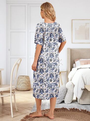 فساتين UDFORSK House للنساء مع جيوب Mumu Duster Housecoat فستان فناء قصير الأكمام S-3XL in Kuwait