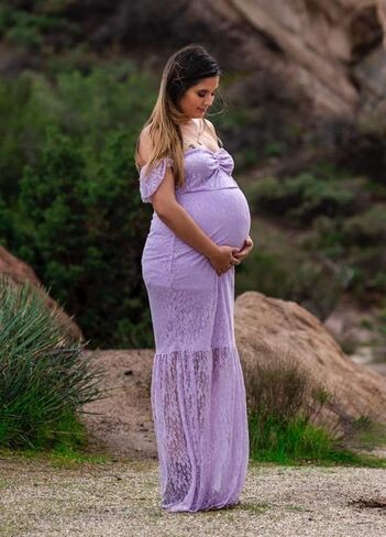 ZIUMUDY Women's Off Shoulder Ruffle Sleeve Lace Mermaid Maternity Baby Shower Gown Maxi Photography Dress in Saudi Arabia