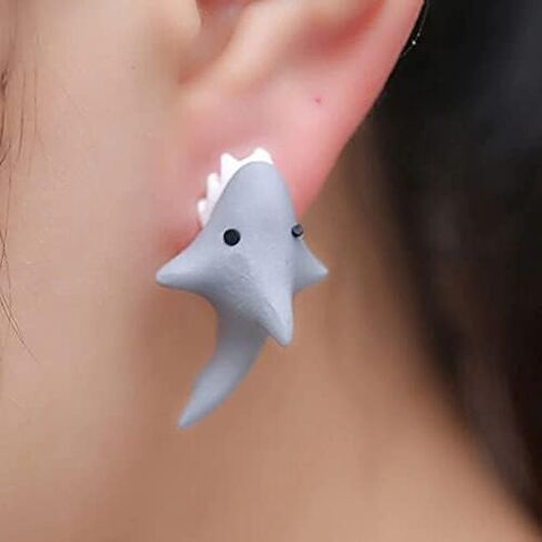 Kakeii Animal Bite Earring، أقراط طينية لطيفة ثلاثية الأبعاد - أقراط عصرية بسيطة مصنوعة يدويًا من البوليمر على شكل حيوان للفتيات والنساء in Kuwait