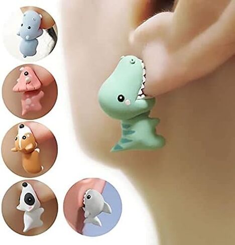 Kakeii Animal Bite Earring، أقراط طينية لطيفة ثلاثية الأبعاد - أقراط عصرية بسيطة مصنوعة يدويًا من البوليمر على شكل حيوان للفتيات والنساء in Kuwait