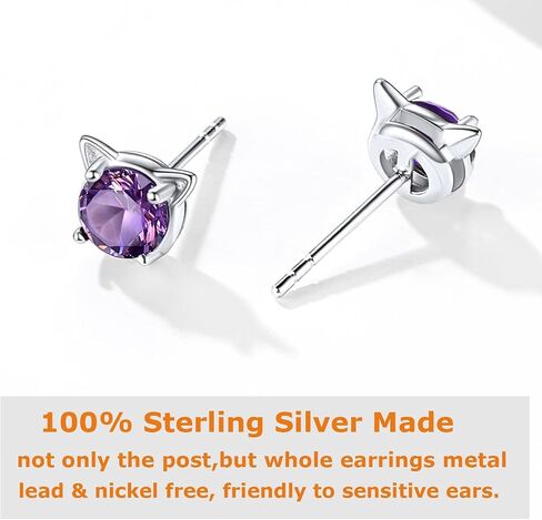 U7 Cat Stud Earrings Silver/Black/Silver/Gold Color,Birthstone Kitten Earrings, BarFaux Pearl Earrings Set, Women Teen Girls Gift in Saudi Arabia