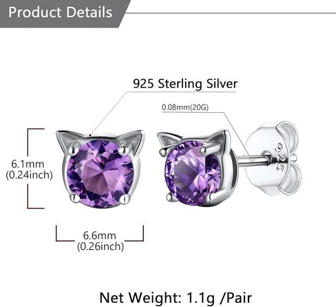 U7 Cat Stud Earrings Silver/Black/Silver/Gold Color,Birthstone Kitten Earrings, BarFaux Pearl Earrings Set, Women Teen Girls Gift in Saudi Arabia