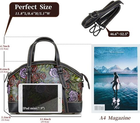 Purse and Handbags for Women Leather Shoulder Hand Bags Tote Handle Medium Satchel Vintage Embossing Rose in Kuwait