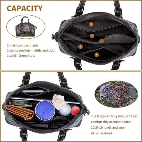 Purse and Handbags for Women Leather Shoulder Hand Bags Tote Handle Medium Satchel Vintage Embossing Rose in Kuwait
