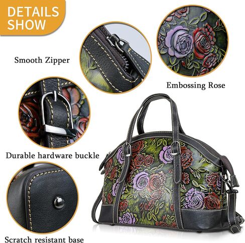 Purse and Handbags for Women Leather Shoulder Hand Bags Tote Handle Medium Satchel Vintage Embossing Rose in Kuwait